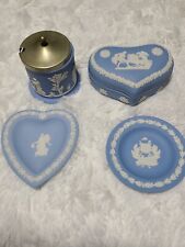 VTG Lot Blue Wedgwood Jasperware Heart Shaped Trinket Box Dish Spice Jar Woman picture