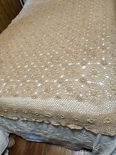 Handmade Crochet Full/Twin Bedspread Cover Beige 54 X 80 Grandma Cottage Core picture