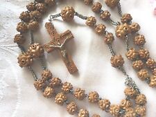 French antique vintage old carved wooden Rosary Beads necklace with wood cross  picture