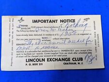 Lincoln Exchange Club Chatham NJ Postcard Size Important Notice picture