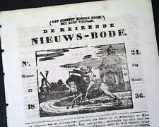 Rare AMSTERDAM Netherlands Dutch 1836 Old Newspaper w/ Trumpeting News Boy PRINT picture