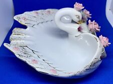 LEFTON 1960s Hand Painted SWAN w/ Roses & Leaves - Candy Dish / Ashtray picture