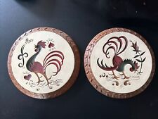 2 Vintage Rooster Chalkware Hanging Plate / Wall Plague  7.75