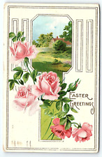 c1910 EASTER GREETINGS ROSES SECNIC VIEW ROCHESTER NY EMBOSSED POSTCARD P3338 picture