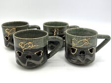 VTG Japanese Otagiri Somayaki Golden Horse & Hearts Double Walled 4 Coffee Cups picture