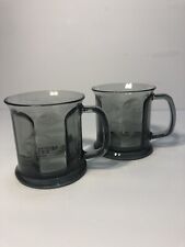 Rare Vintage Pair of Hereford Beef Embossed Glass Mug Smoky Color picture
