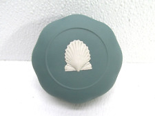 Wedgwood Teal Jasperware Covered Trinket Dresser Jewelry Dish Box Shell Top Lid picture