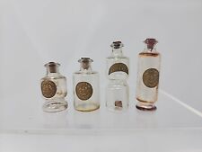 4 Antique Holman Miniature Glass Perfume Bottles Paper Label Cork Stopper Empty picture