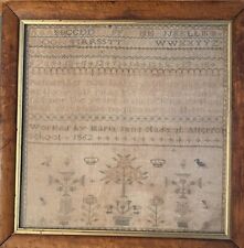 Antique Handmade Large 19th C. Embroidered School Girl Needlepoint Sampler 1862 picture