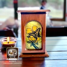 Wooden Box with seagulls, Candle Holder W/ Butterflies on Stained glass Vintage picture