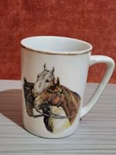 Vintage Knobler Gold Trimmed Fine Porcelain Mug Trio Of Horses Made In Japan picture