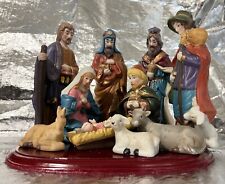 Vnt Crown Accents 11 Piece Ceramic Nativity Set Wood base LARGE TABLETOP DISPLAY picture