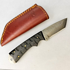 Damascus Steel Knife Fixed Blade Black Wood Handle Titan Leather Sheath Camping picture