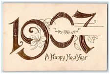 1907 Happy New Year Large Numbers Flowers Embossed Unposted Antique Postcard picture