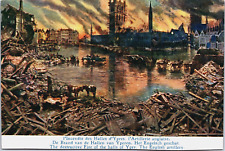 Soldiers Military Destructive Fire Halls of Yper Ypres World War 1 Postcard BP21 picture