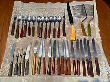Vtg 1950s 36pc Mixed Lot Bakelite & Wood Forks Spoons Knives Cake Cutters picture
