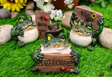 Ebros Set of 3 Green Toads Frogs Holding Welcome Kiss Me I Love U Signs Statues picture