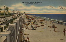 Surf Bathing Lake Worth Florida beach sand ~ 1940s linen postcard picture