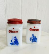Vintage McKee Milk Glass Dutch Girl Ginger And Cinnamon Shakers Set picture