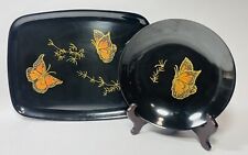 Couroc of Monterey Monarch Butterflies Vintage Serving Tray and Bowl picture
