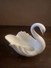 Vintage Lenox Porcelain Swan Figurine Trinket Dish/ 24k Gold Accents/USA picture