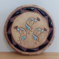 Vintage Signed Kokopelli Art Pottery Wall Plaque Trivet Native American picture