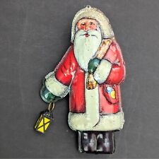 Vintage 1981 Hallmark Christmas Ornament Metal Santa Claus with Lantern 4 1/4
