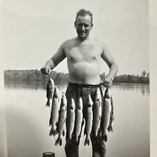 VINTAGE PHOTO Shirtless Man With Fish 1940s Fishing catch Dead Gay Int Snapshot picture