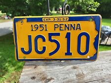  Vintage 1951 Pennsylvania License Plate  # JC510 Original  picture