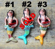 Mermaid Holding Watermelon SOLD SEPARATELY Clay Ornaments Handmade Mexican Folk picture