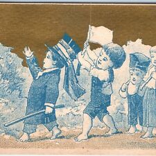 c1880s Unique Little Boy in Top Hat Leading Children Litho Gold Trade Card C34 picture