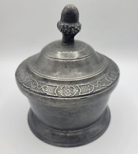 Vintage Antique Pewter Lidded Candy Bowl Dish With Acorn Nut Lid Embossed Design picture