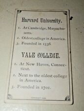Circa 1880's School Fact Flashcard-Harvard University and Yale College picture