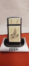 zippo lighter vintage Slim Scrimshaw WHALING SHIP 1978  SHOWS ALITTLE AGE... picture