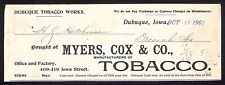 Myers, Cox & Co Dubuque Tobacco Works Hutchinson Decorah IA* Cut 1901 Billhead picture