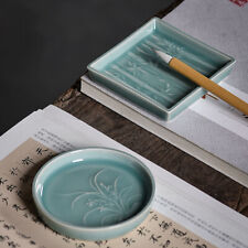 1pc Calligraphy Painting Ink Plate Ceramic Palette Celadon Inkstone Supplies picture