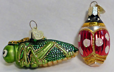 OWC Old World Christmas Blown Glass Luck Ladybug #12032 & Grasshopper #12048 bug picture