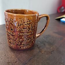 Vintage 60's-70s Retro Zodiac Horoscope Astrology Signs Glazed Coffee Mugs Japan picture