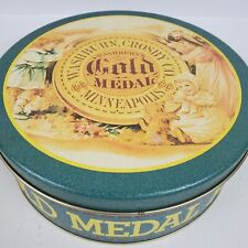 Vintage Gold Metal Flour Tin EMPTY 7x2.5 Inch Collectible picture
