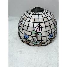 Vintage Large Tiffany Style Lampshade Slag Glass white purple green blue Floral picture