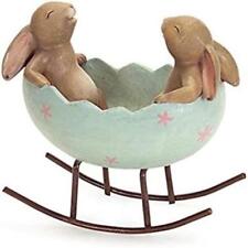 Laughing Bunny Rabbits Rocking in Easter Egg Figurine Statue Bunnies in a Cradle picture