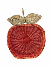 VTG Handmade Wicker Woven Apple Shaped Storage Basket Red Green Kitchen Fruit picture