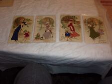 4 Antique Postcards, Ladies and Children with Silk Clothes picture