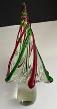 Vintage Heavy Art Glass Christmas Tree Green Red Clear Twisted  - 12