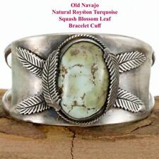VNTG Navajo Royston Turquoise Bracelet Sterling Silver OLD PAWN Squash Blossom picture
