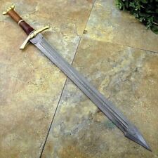 34 Inch Damascus Sword | Handmade Clan Of Titans Sword | Tanto Blade Brass Clip picture
