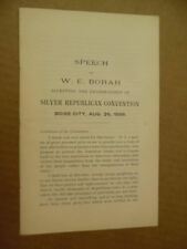 1896 William Borah Silver Republican Convention Pamphlet Boise Idaho Antique VG+ picture