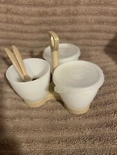 VTG Tupperware 3 Compartment Condiment Caddy Handle Spoons 2 Lids picture