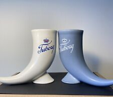 2 - Vintage 1970's Tuborg Beer Horn Steins - White & Blue  - 10oz Capacity Each picture