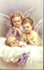 Vintage Catholic Religious Holy Card, Guardian Angels w/ Baby, Alba 59-C, Italy picture